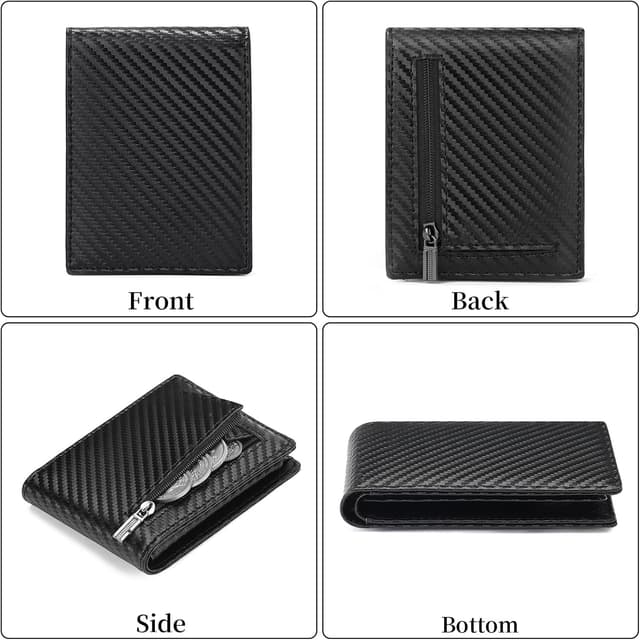 Detalle de GAEKEAO ultrathin RFID blocking bifold leather wallet with ID window and zip coin pocket