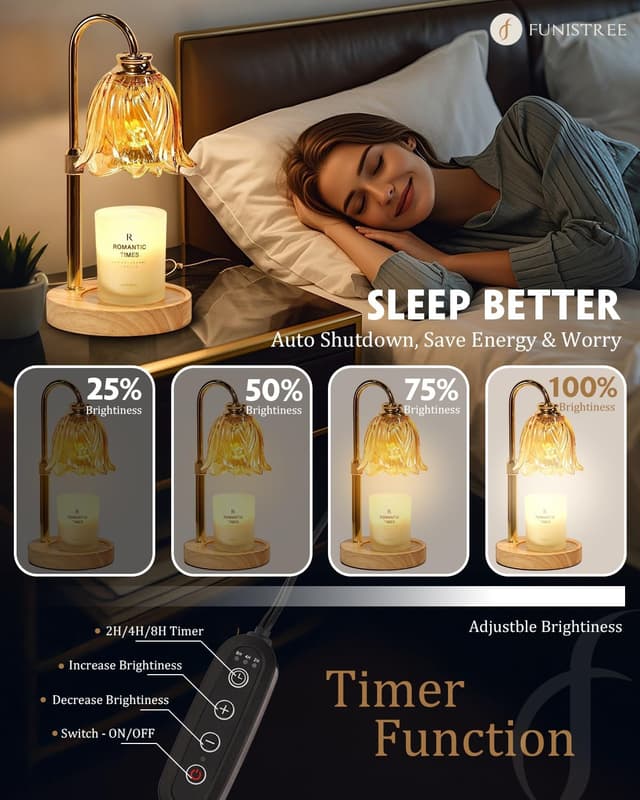 Detalle de Vintage Flower Candle Warmer Lamp with Timer & Dimmer (Height Adjustable, 2 Bulbs) for Yankee Candles