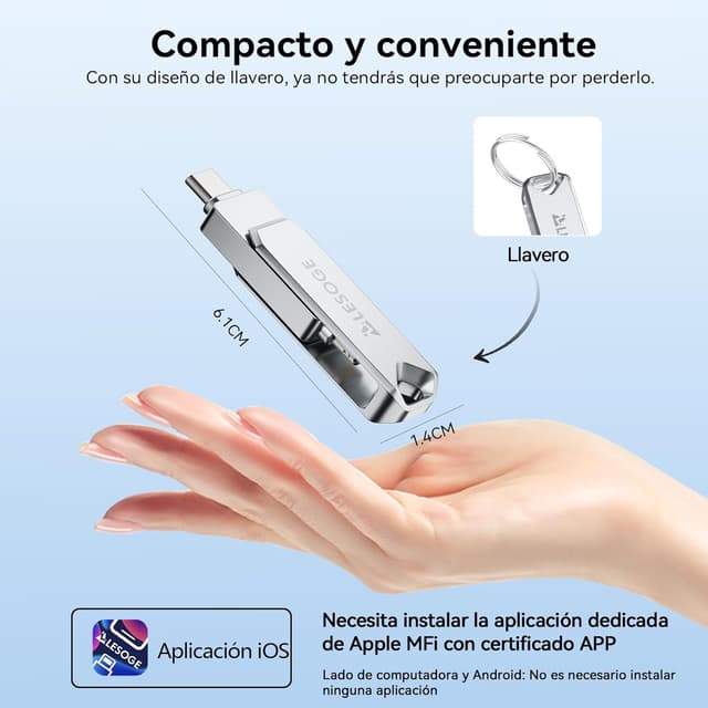Thumbnail 6 de LESOGE MFi Memoria USB C 512GB 3 en 1 plata