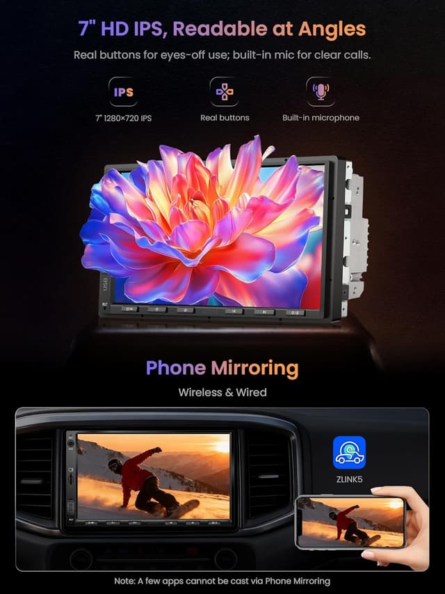 Detalle de ATOTO A5 autoradio 2 DIN Android da 7” con wireless CarPlay/Android Auto e telecamera di backup