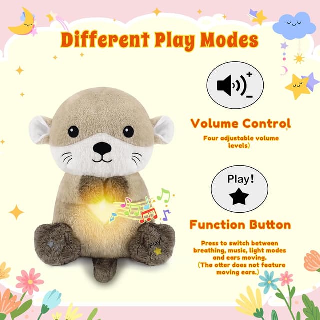 Detalle 2 de BRICHOEE Breathing Stuffed Animal Otter Plush with Breathing Motion, Calming Sound & Light