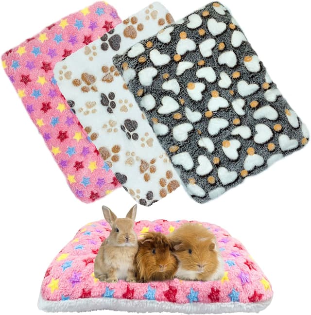 Detalle de XMPEKO 3PCS Small Animal Plush Bed (50 x 40 x 3cm) fleece bedding mat set for guinea pigs, rabbits and more