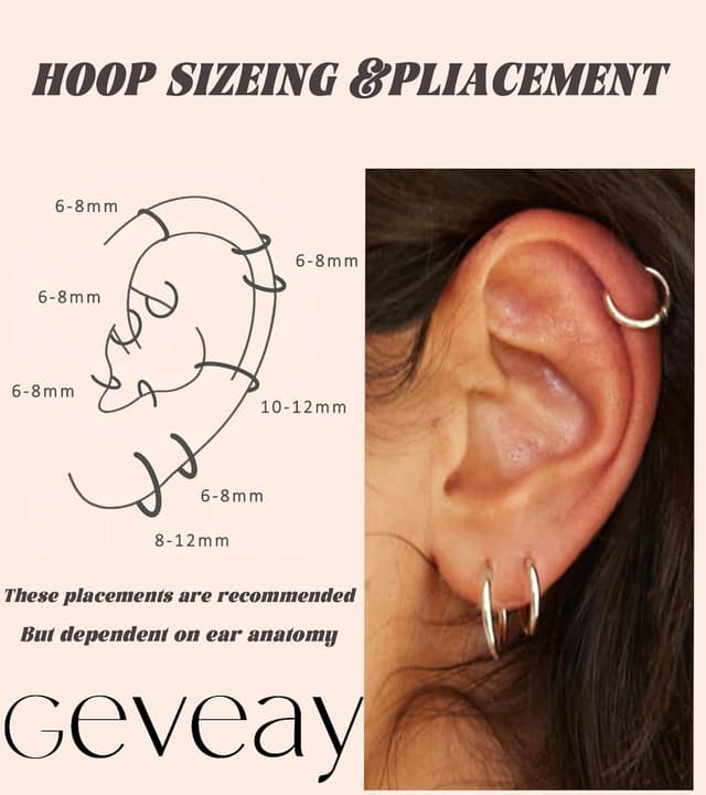 Detalle de Geveay sterling silver hoop earrings set for women (5 pairs) – small huggies, helix and cartilage sizes