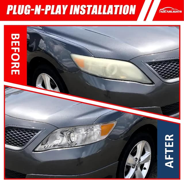 Detalle de ADCARLIGHTS Compatible Headlights for 2010–2011 Toyota Camry (Chrome Housing, Amber Reflector, Clear Lens) — Driver & Passenger Side (W/O Bulbs)