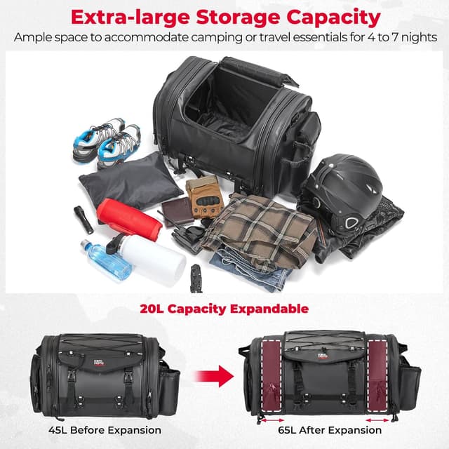 Detalle de KEMIMOTO Borsa Posteriore Moto espandibile 45–65L impermeabile con copertura antipioggia, nera