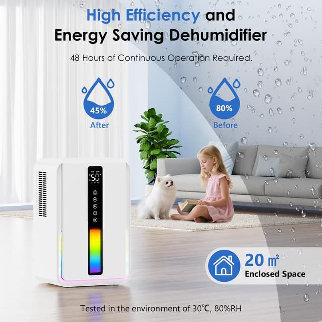 Detalle de Deumidificatore per casa con serbatoio da 2450 ml, controllo umidità e 3 velocità con timer fino a 48 ore