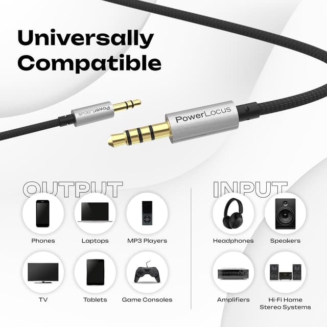 Thumbnail 3 de PowerLocus Cavo AUX 3,5 mm con microfono (1 m) placcato oro 24K, jack maschio-maschio TRRS per cuffie, auto, PC e console