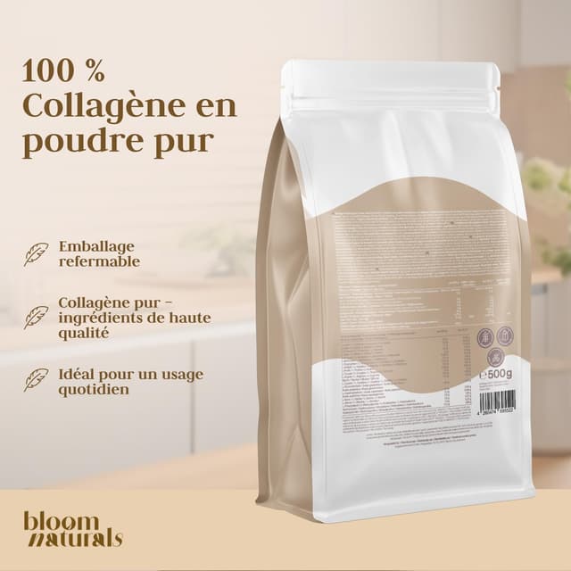 Thumbnail 6 de Bloom Naturals Beauty Supplements Collagène en poudre 500 g (15 g par portion) – 100% collagène hydrolysé, goût neutre – 33 portions