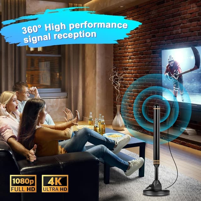 Detalle de Indoor TV Antenna for Smart TV with Amplifier, Long-Range HD Reception (4K/1080p) – Orange