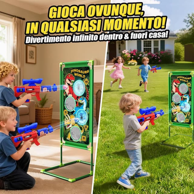 Detalle de Giochi di Tiro al Bersaglio con Dinosauro e Air Blaster con Mira, 4 bersagli e 24 palline in schiuma