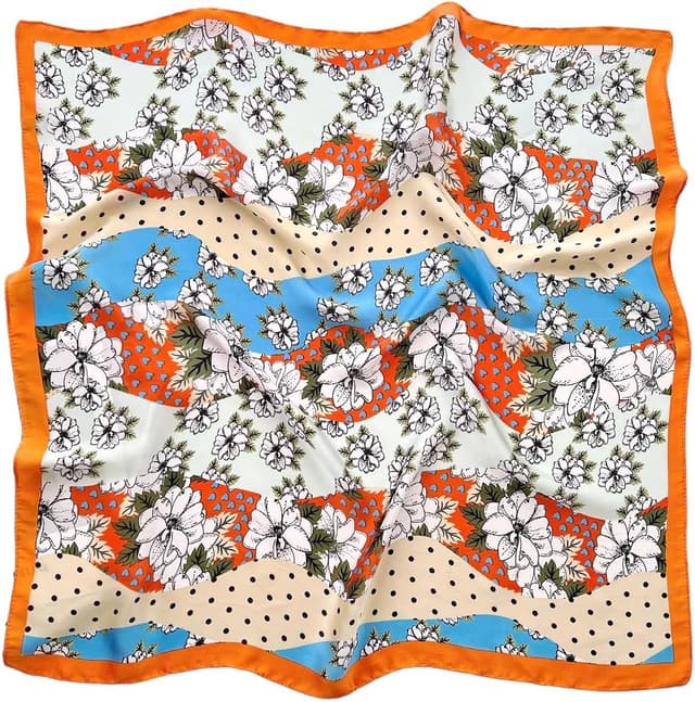 Detalle de GIMIRO Damen 70x70 cm Schal aus simulierten Seidenstoff mit Blumen- oder Hahnentritt-Muster – vielseitig als Bandana, Krawatte & mehr