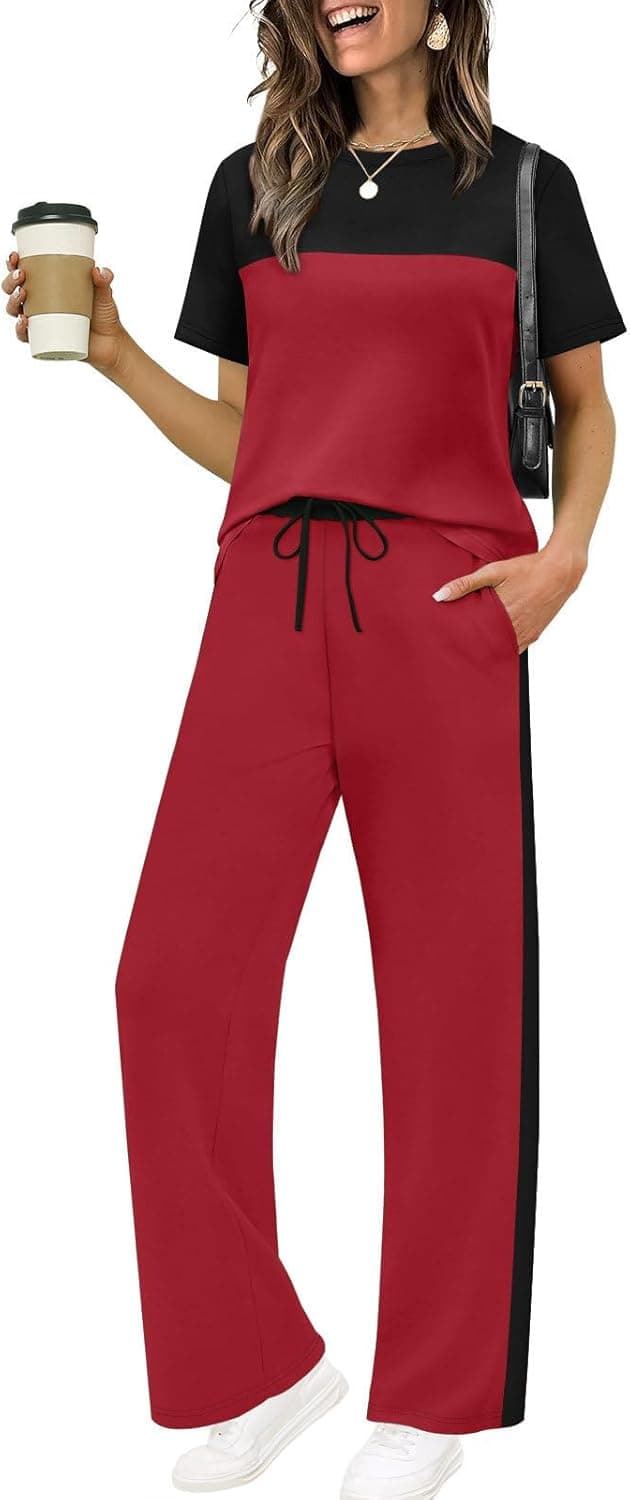 Detalle de WIHOLL Women’s 2-Piece Matching Set (Wide-Leg Pants & Top), Summer Outfit for Travel