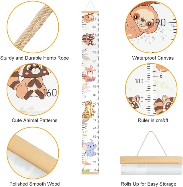 Detalle de Aolso Metro per altezza bambini da parete con tabella crescita Zoo