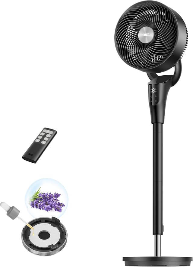 Detalle de DREO Leiser Standventilator für Schlafzimmer (Verbessert) – 27 m Luftstrom, 20 dB, 90° oszillierend