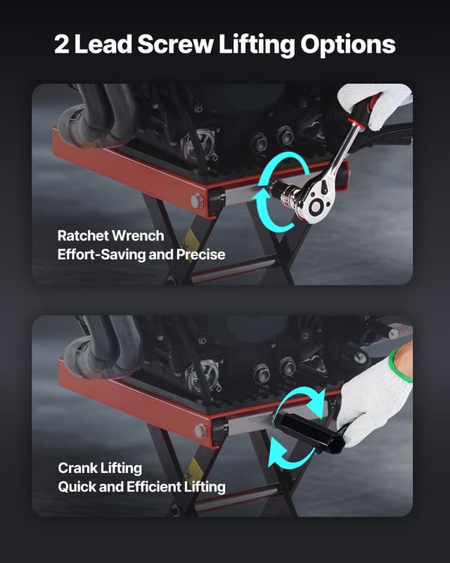 Detalle de VEVOR Motorradheber mit Höhenverstellung 105–380 mm (bis 544 kg) – Scherenhebebühne mit Ratsche & Kurbel