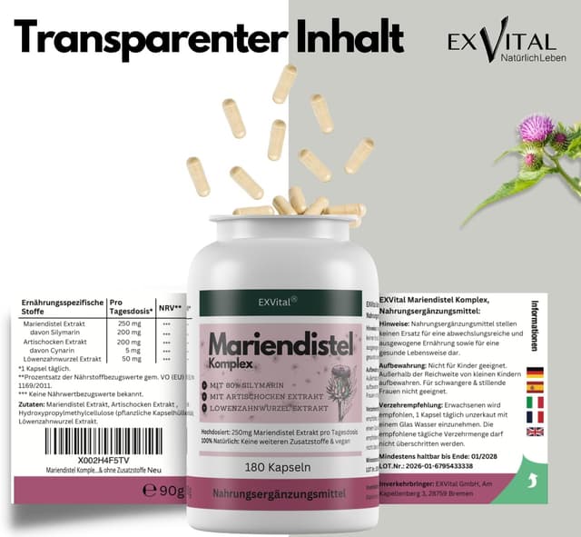 Thumbnail 5 de EXVITAL Mariendistel Komplex 180 Kapseln