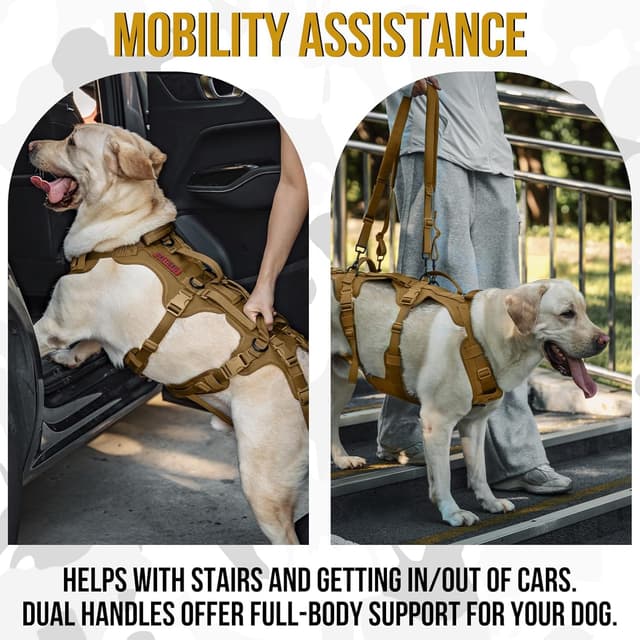 Detalle 2 de OneTigris harnais de levage pour chien âgé, tactique de transport (kaki, taille M) avec bretelles amovibles et poignées