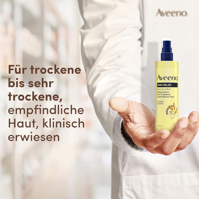 Detalle de Aveeno Skin Relief Körperöl-Spray mit Haferöl und Jojobaöl – Feuchtigkeit für sehr trockene, empfindliche Haut