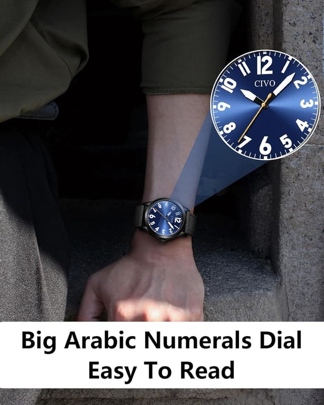 Detalle de CIVO Herren Analog-Uhr mit gut lesbarem Ziffernblatt, 42 mm, wasserdicht (3ATM) – leicht & bequemes Nylonband