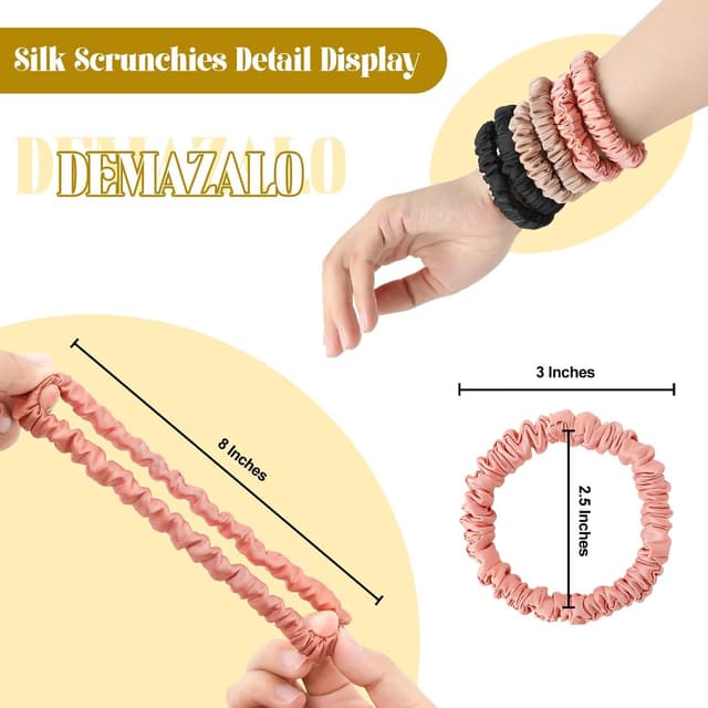 Detalle de 6Pcs Silk Hair Ties Small 22 Momme 100% Mulberry Silk Scrunchies