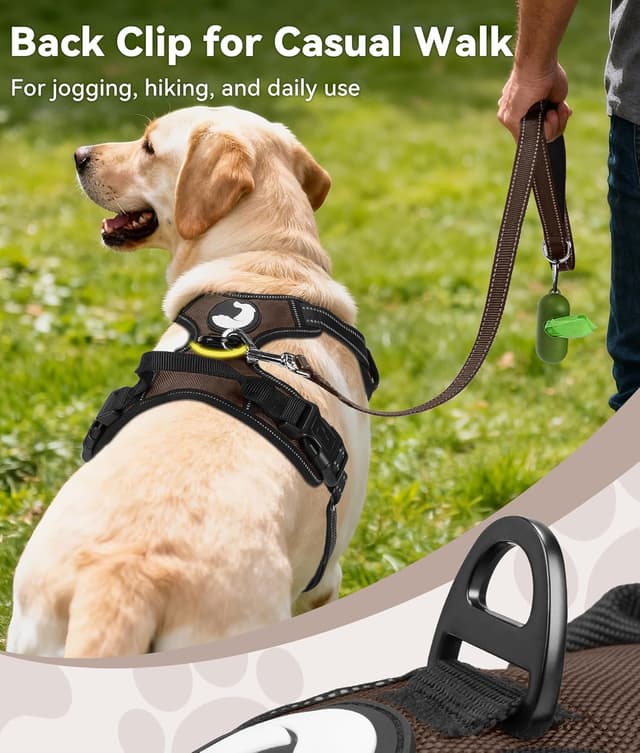 Detalle de Joytale Large No-Pull Dog Harness with 2 Leash Clips, Reflective Straps and Control Handle (Brown, L)