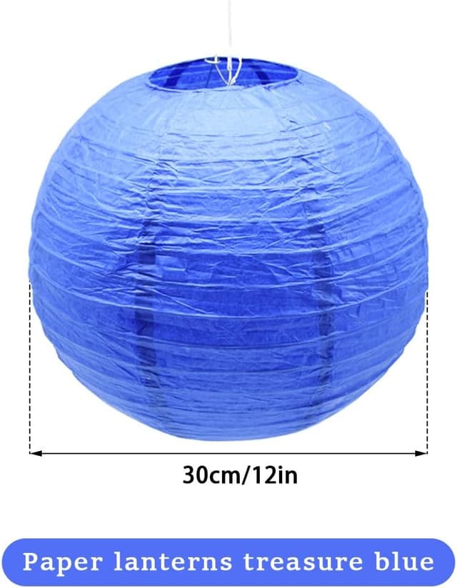 Detalle 2 de 6er Set CEEYSEE Papierlaternen Saphirblau (rund, hängend, faltbar) – 30 cm