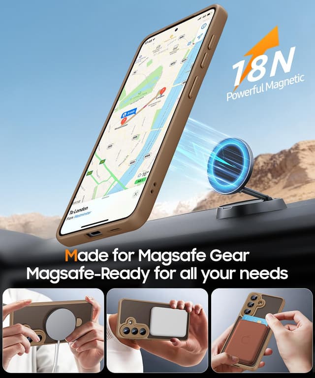 Detalle de JAME for Samsung Galaxy S26 Ultra Case (Brown) with 2 Screen Protectors, Camera Protection, Magnetic Stand & MagSafe