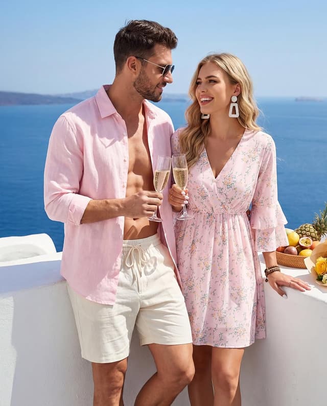 Detalle 2 de Bebonnie Womens Wrap V-Neck Ruffle Sleeve Chiffon Layer Dress