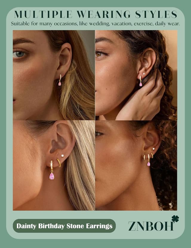 Detalle de ZNBOH orecchini pendenti donna oro placcato 18K anallergici con zirconi e pietra di nascita