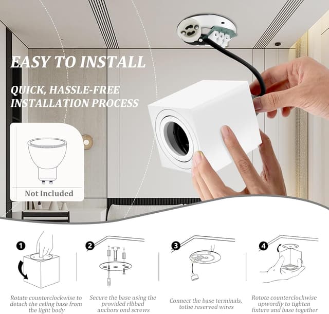 Thumbnail 6 de GeyouLux Aufbauspots eckig schwenkbar 30° für GU10, Aufputz 230V – 4er-Set (ohne Leuchtmittel)