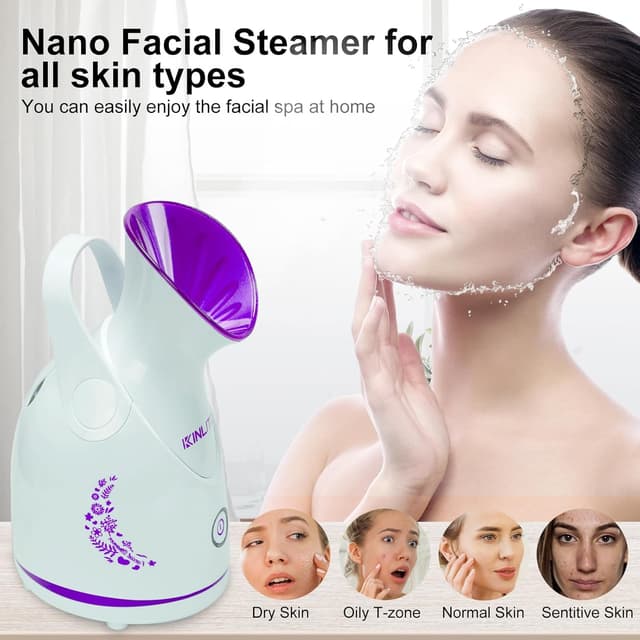 Detalle de KINLITO Nano Ionic Facial Steamer with Warm Mist (Portable Facial Humidifier) — Purple