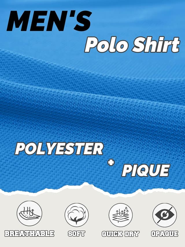 Detalle de Polo KEFITEVD à séchage rapide pour homme (tissu polyester piqué) – manches courtes d’été