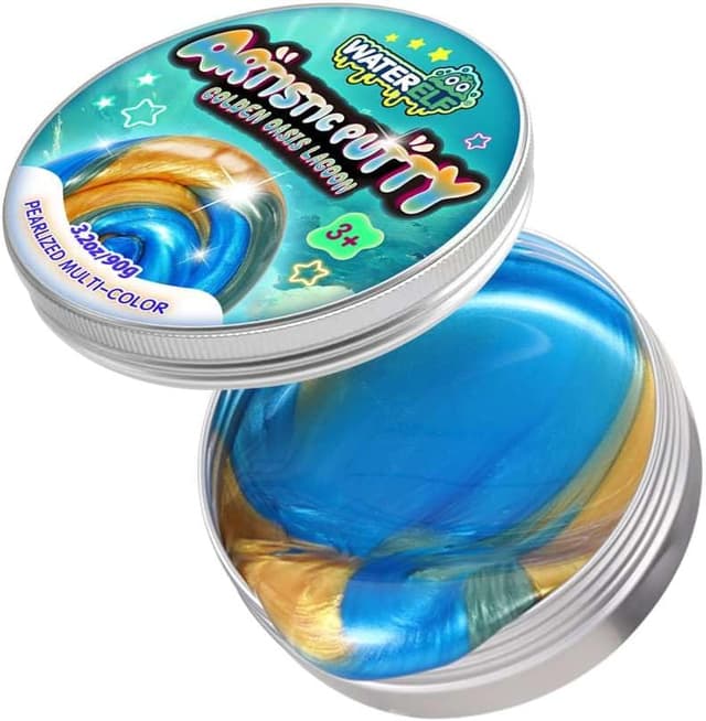 Detalle de WATERELF Play Putty Slime for Kids — Non-Sticky Fidget & Stress Relief Putty (Gold/Blue/Green)
