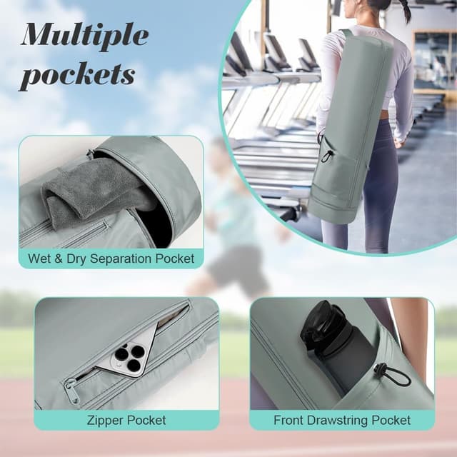 Detalle 2 de Sac de rangement pour tapis de yoga Aucuu avec sangle réglable et compartiment humide