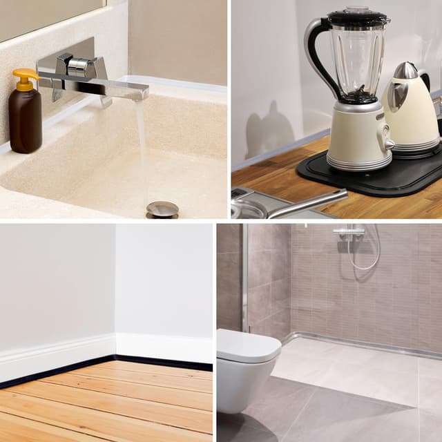 Thumbnail 6 de Flintronic barriera doccia in silicone autoadesiva (3 m) pieghevole, profilo soglia per ritenzione acqua, bianco