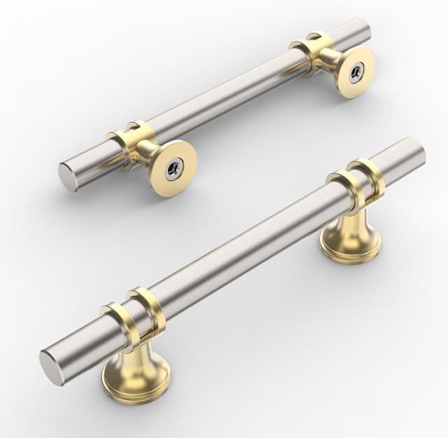 Detalle 2 de Amerdeco 10 pezzi maniglie per mobili nichel spazzolato e dorato, foro 96 mm