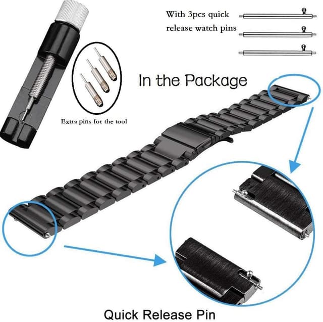 Detalle de OT OPO stainless steel strap for Galaxy Watch 3 45mm/46mm and Gear S3 (22mm) – Metal Black replacement bracelet