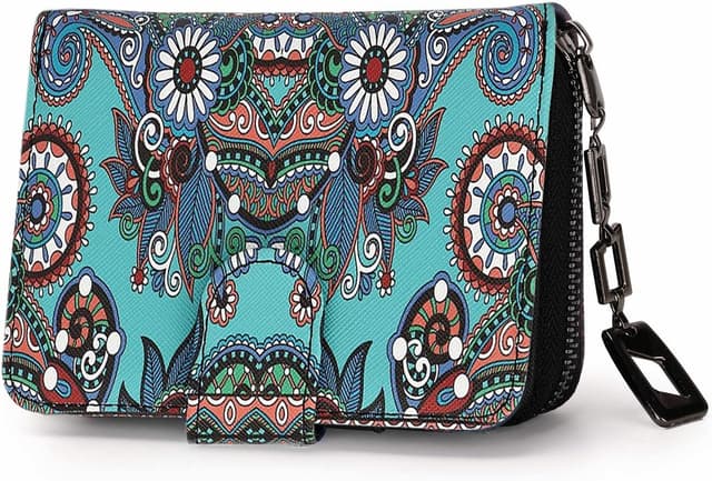 Detalle de MoFut kleiner Damen-Geldbeutel im Kurzformat mit Blumen- und Blütenmuster (Grüne Blume)