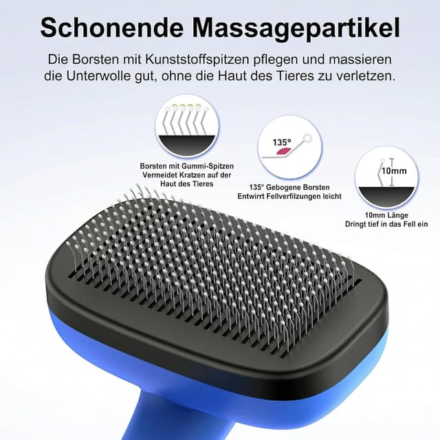 Detalle 2 de Hundebürste für Unterwolle Ein-Klick blau