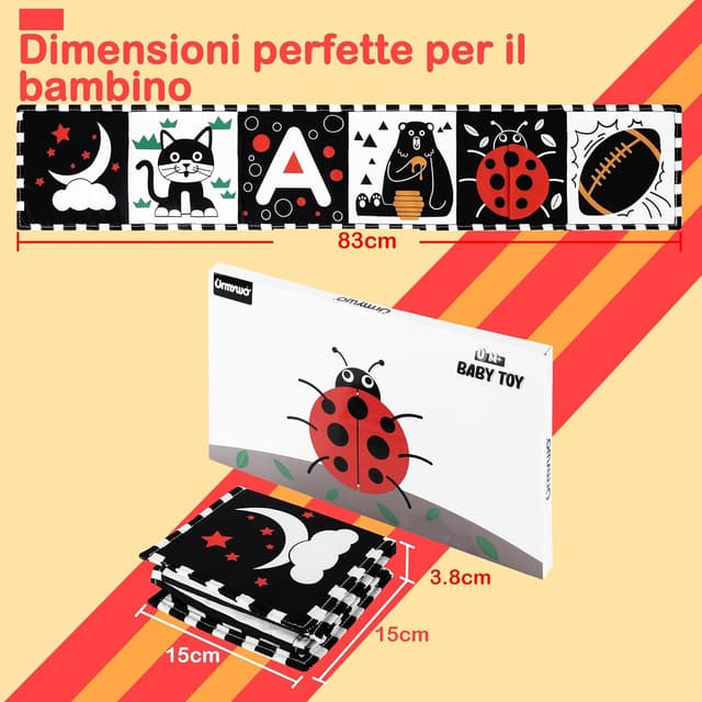 Detalle de URMYWO Libri sensoriali neonato con specchio: libro di stoffa pieghevole e lavabile per tummy time (0-12 mesi)