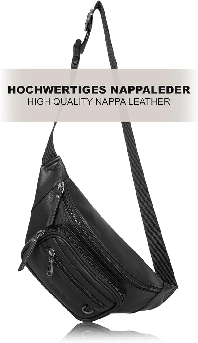 Detalle de Marc Peter Varadero Bauchtasche aus Leder (Schwarz) mit Wechselgurt – Gürteltasche & Crossbody für Herren