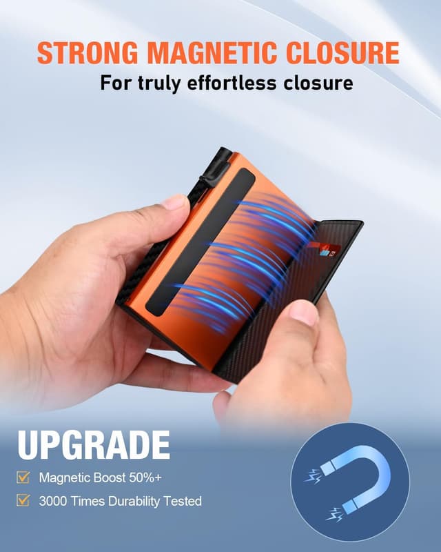 Detalle de Mens Wallets Credit Card Holder with Magnetic Closure, Coin Pocket & RFID Protection (Black & Orange)