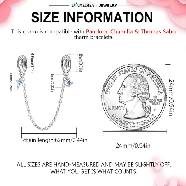 Detalle de LMLMECREA Damen Sicherheitskette aus 925 Silber für Charm-Armband (Stern & Mond)