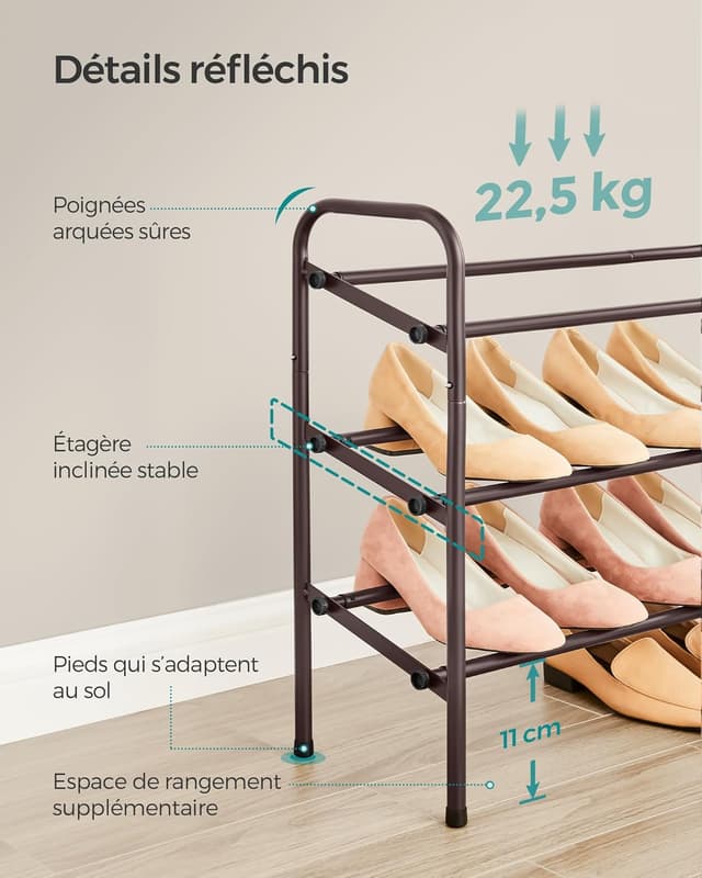 Thumbnail 5 de SONGMICS Étagère à Chaussures 3 Niveaux Bronze
