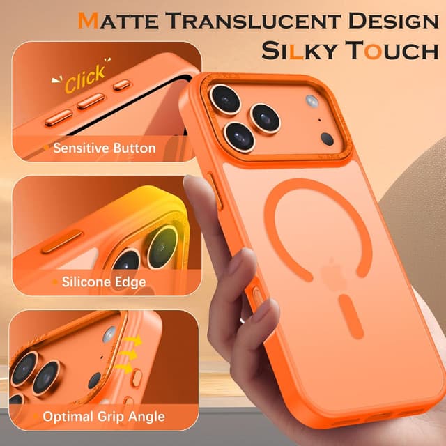 Detalle de YINLAI Hülle für iPhone 17 Pro Max 6,9 Zoll (2025) mit MagSafe-Kompatibilität – stoßfeste matte Schutzhülle (orange)