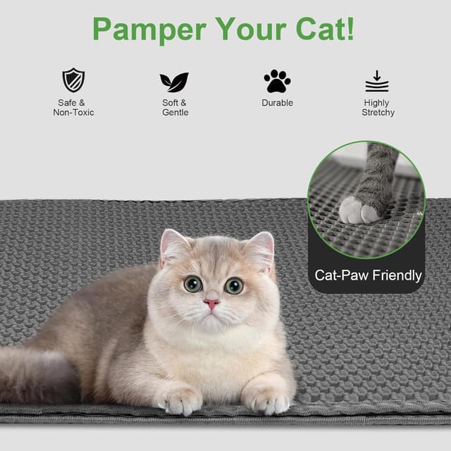 Detalle de Cat Litter Mat 90 x 60 cm EVA Double Layer Honeycomb Holes (Grey) – Waterproof litter tray mat