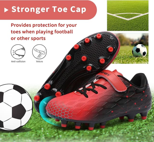 Detalle 2 de Kids FG/AG Football Boots – Boys and Girls Synthetic Trainers with Hook-and-Loop Closure