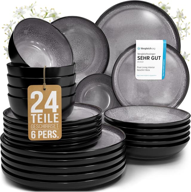Detalle de Steingut Geschirrset 6 Personen Ibiza 24 tlg. Pure Living Grau