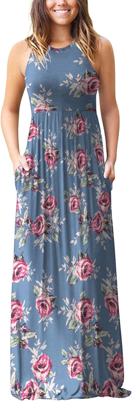 Detalle de PCEAIIH women’s casual maxi dress with pockets (sleeveless or long sleeve) and elastic waist