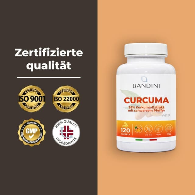 Detalle de Bandini® Curcuma 700 mg Kurkuma pro Kapsel (mit Piperin) – 120 Kapseln